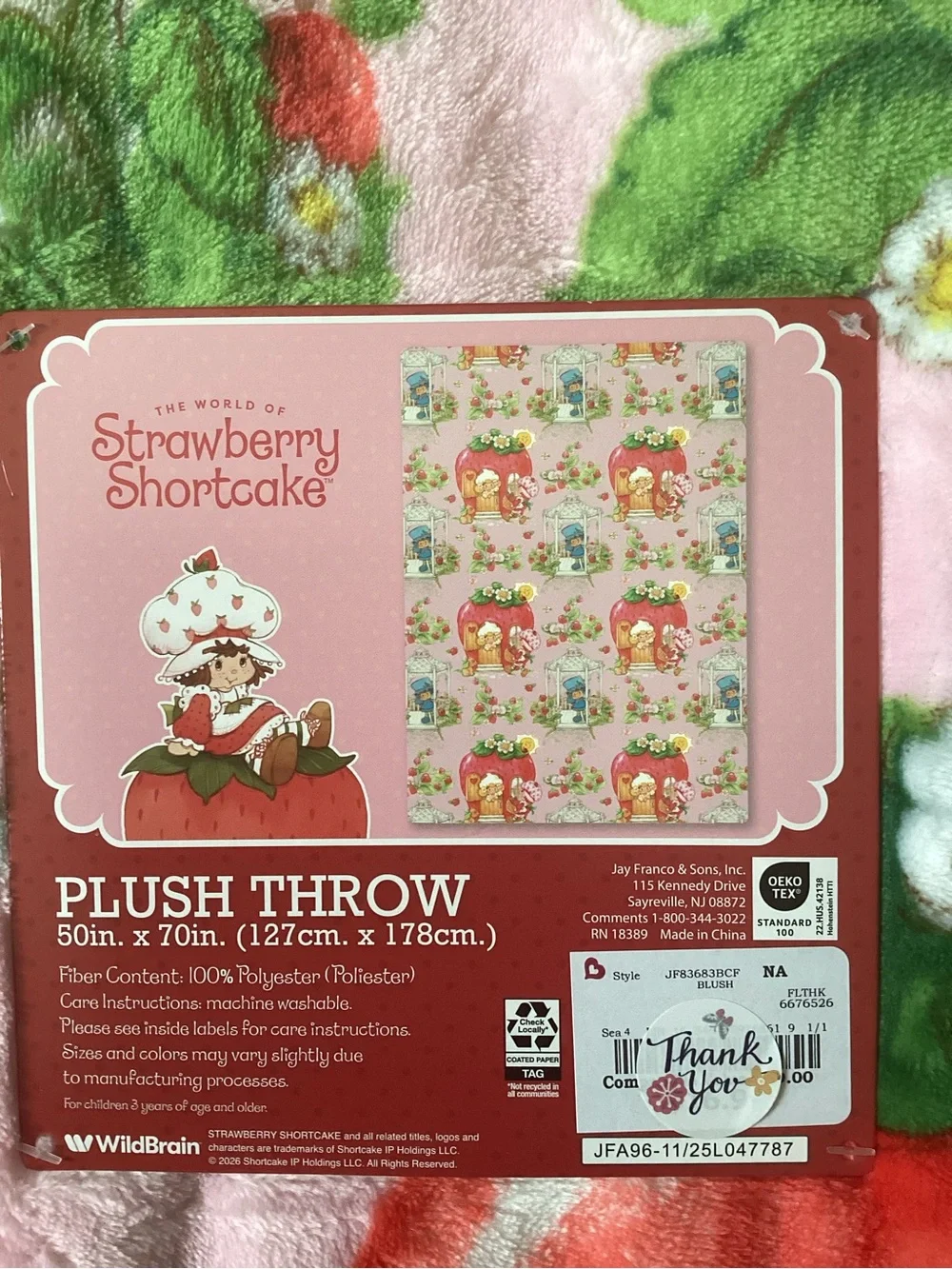NWT Strawberry Shortcake Pink Plush Blanket 50x70